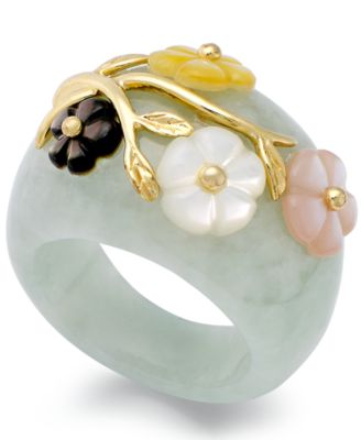 Macy's - 14k Gold over Sterling Silver Ring, Jade and Multicolored Mother of Pearl Flower Ring