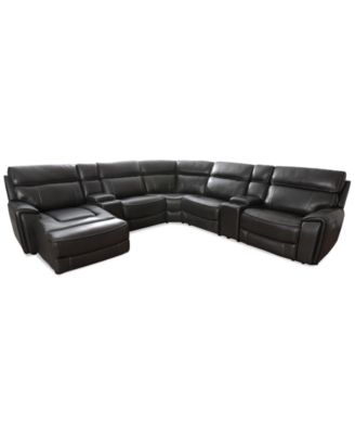 Furniture - 132.5" 7-Pc. Leather Sectional with 3 Power Recliners, Chaise and 2 Consoles