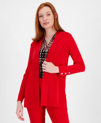 Anne Klein - Women's Carmel Open-Front Buttoned-Cuff Cardigan