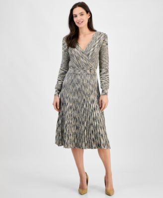 Robbie Bee - Women's Long-Sleeve Knit Belted Dress