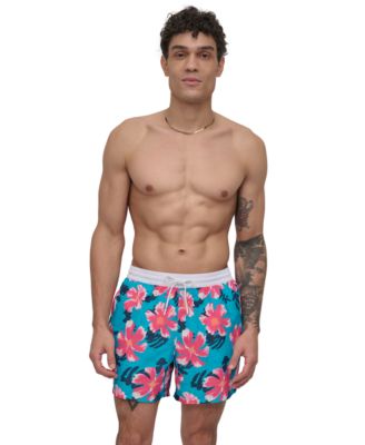 DKNY - Men's Modern Euro Floral Print Performance 5" Volley Shorts