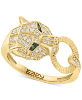 EFFY Collection - Diamond (1/4 ct. t.w.) & Tsavorite Accent Jaguar Ring in 14k Gold