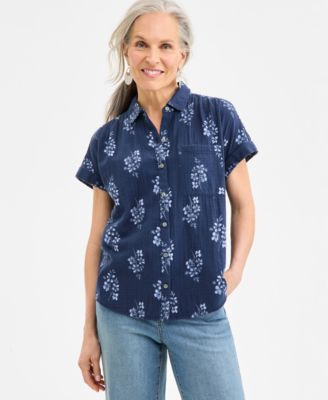 Style & Co - Petite Dinner Floral Printed Button-Front Cotton Camp Shirt