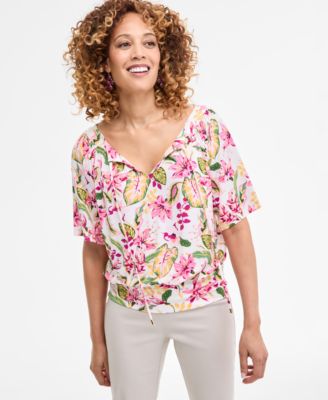 JM Collection - Petite Floral-Print Blouson Top, Exclusively at Macy's