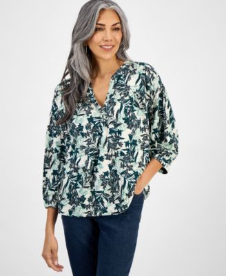 Style & Co - Women's Printed Split-Neck Blouse, Exclusively at Macy's