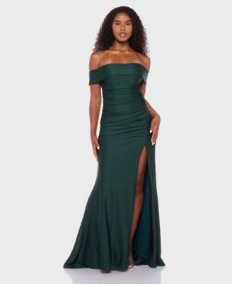 B Darlin - Juniors' Shiny Knit Off-The-Shoulder Maxi Dress