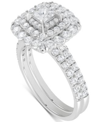 Macy's - Diamond Princess & Round Elevated Halo Bridal Ring Set (1-1/2 ct. t.w.) in 14k White Gold