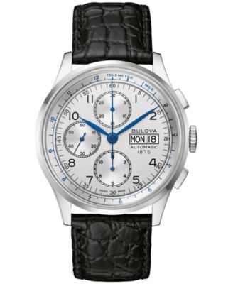 Bulova - Men's Swiss Automatic Chronograph Joseph Black Leather Strap Watch 42mm
