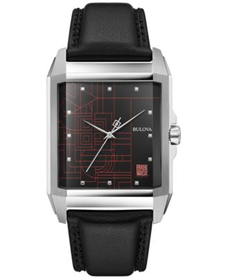 Bulova - Men's Frank Lloyd Wright "December Gifts" Black Leather Strap Watch 35mm