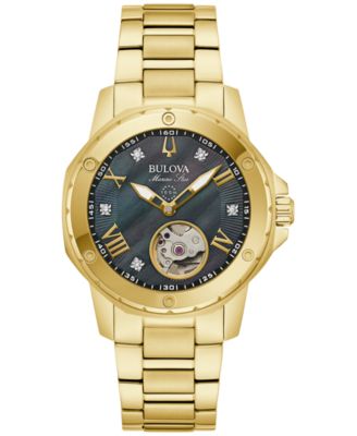 Bulova - Women's Automatic Marine Star Diamond Accent Gold-Tone Stainless Steel Bracelet Watch 35mm