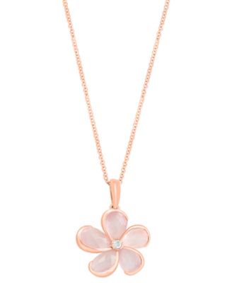 EFFY Collection - Rose Quartz (5-3/8 ct. t.w.) & Diamond (1/20 ct. t.w.) 18" Flower Pendant Necklace in 14k Rose Gold