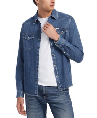 GUESS JEANS - Slim-Fit Solid Button-Down Denim Shirt