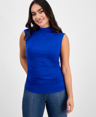 I.N.C. International Concepts - Petite High-Neck Side-Ruched Top
