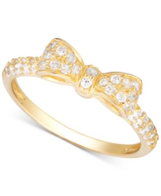 Macy's - Cubic Zirconia Pav&eacute; Dainty Bow Ring in 14k Gold-Plated Sterling Silver