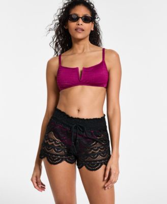 Miken - Juniors' Scalloped Lace Cover-Up Shorts