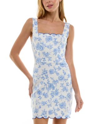 Trixxi - Juniors' Floral Print Scalloped Sleeveless Bodycon Mini Dress