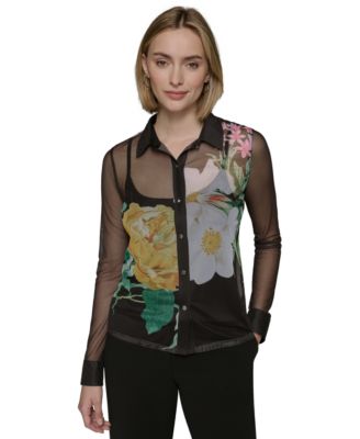 KARL LAGERFELD PARIS - Women's Sheer Floral Knit Shirt
