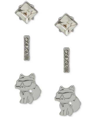 KARL LAGERFELD PARIS - Gold-Tone 3-Pc. Set Crystal & Choupette Stud Earrings