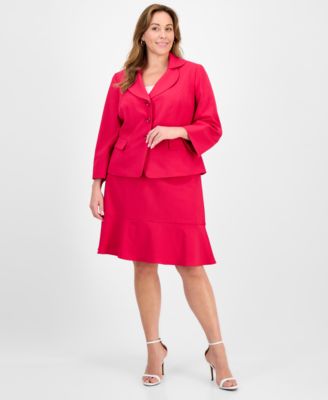 Le Suit - Plus Size Tulip Collar Jacket & Tiered Skirt Suit