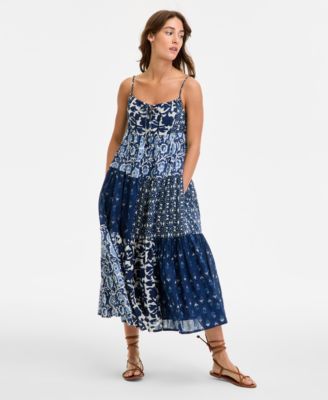 Lucky Brand - Women's Patchwork Printed Sleeveless Tiered Midi Dress