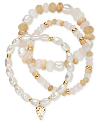 On 34th - Gold-Tone 3-Pc. Set Mixed Bead Stretch Bracelets