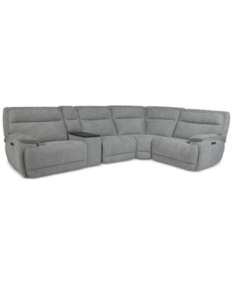 Furniture - Ozryn 5-Pc. Fabric Sectional with Console and 2 Power Motion Chairs