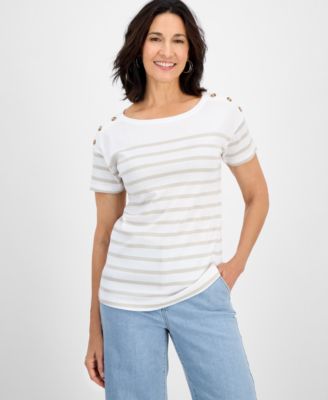 Style & Co - Women's Cotton Striped Button-Shoulder Top