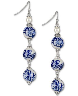 Patricia Nash - Silver-Tone Flower Bead Linear Drop Earrings