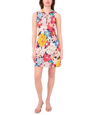 MSK - Women's Printed Zip-Neck Sleeveless Swing Dress