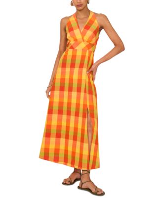 1.STATE - Women's Plaid Halter-Neck Maxi Dress