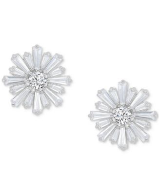 Macy's - Cubic Zirconia Round & Baguette Flower Stud Earrings in Sterling Silver
