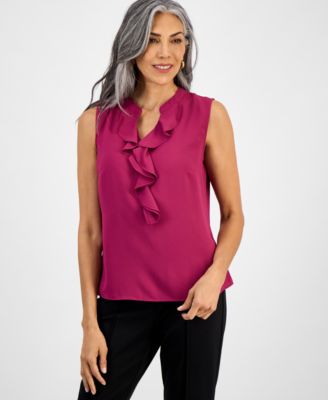 Kasper - Women's Sleeveless Ruffle-Neck Blouse