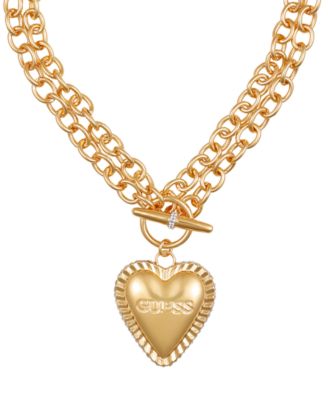 GUESS - Gold-Tone Heart Double Chain 18" Pendant Necklace
