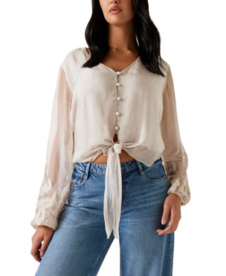 GUESS - Women's Camilla Blouson-Sleeve Button-Front Blouse