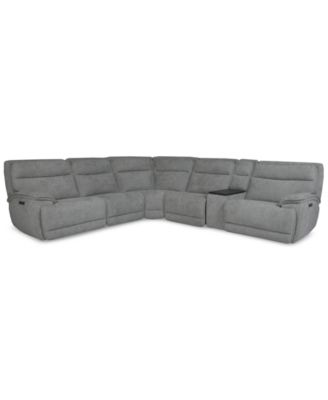 Furniture - Ozryn 6-Pc. Fabric Sectional with Console and 3 Power Motion Chairs