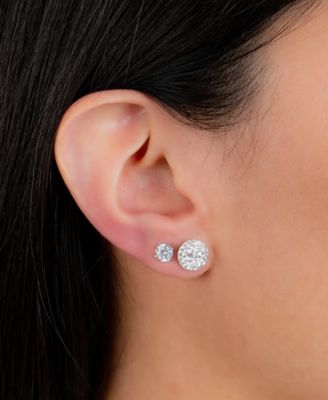 Macy's - 2-Pc. Set Cubic Zirconia Solitaire & Dome Cluster Stud Earrings in Sterling Silver