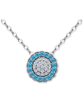 Giani Bernini - Blue & White Cubic Zirconia Reverse Halo Pendant Necklace, 16" + 2" extender