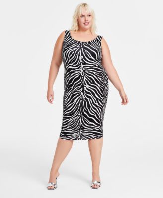 Bar III - Trendy Plus Size Zebra-Print Bodycon Midi Dress