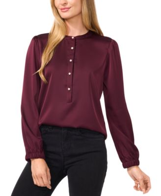 CeCe - Women's Charmeuse Faux-Pearl-Button Blouse