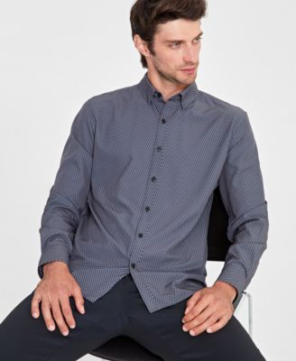 Alfani - Men's Alfatech Hex Line Regular-Fit 4-Way Stretch Geo-Print Button-Down Shirt