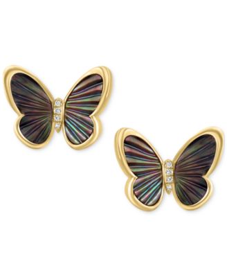 EFFY Collection - Mother of Pearl & Diamond Accent Butterfly Stud Earrings in 14k Gold