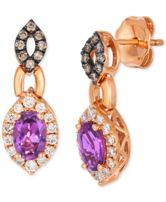 Le Vian - Grape Amethyst (7/8 ct. t.w.) & Diamond (1/3 ct. t.w.) Halo Drop Earrings in 14k Rose Gold