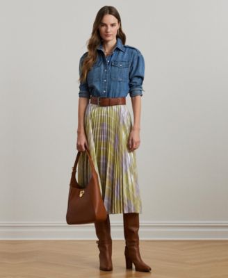 Lauren Ralph Lauren - Women's Checked Plaid Pleated Georgette Skirt