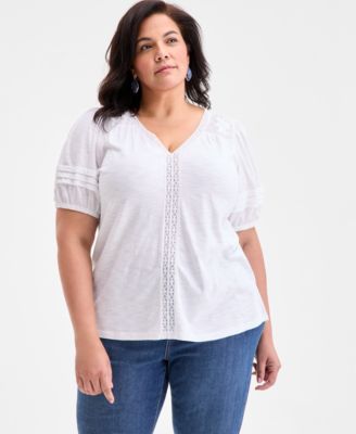 Style & Co - Plus Size V-Neck Short-Sleeve Contrast-Trim Top