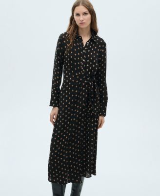 MANGO - Women's Knot Detail Polka Dot Shirt Dress
