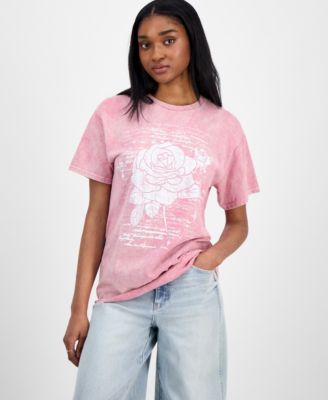 Rebellious One - Juniors' Rose Graphic Boyfriend T-Shirt