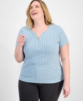 Style & Co - Plus Size Printed Henley Knit Top