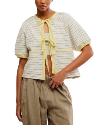Free People - Women's Tropic Striped Cotton Tie-Front Sweatshirt