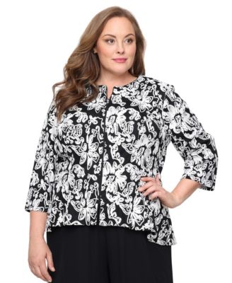 Alex Evenings - Plus Size 3/4-Sleeve Zip-Front Top