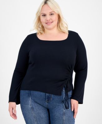 FULL CIRCLE TRENDS - Trendy Plus Ruched Asymmetric-Hem Square-Neck Top